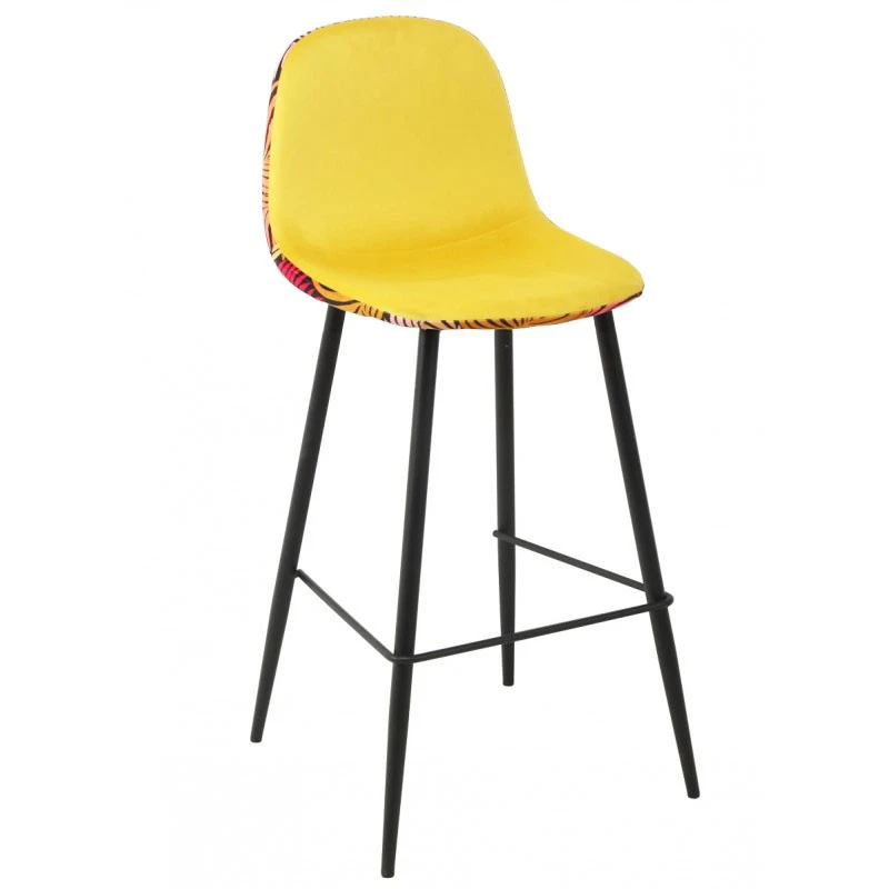 mobiliario-contract-taburete horus metal tapizado velvet amarillo con trasera floral a juego 1